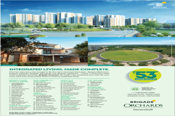Book 1 to 4 bedroom homes at Rs. 53 lakhs at Brigade Orchards in Bangalore
